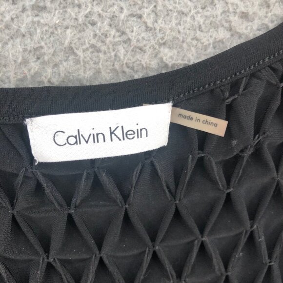 Calvin Klein Dress Womens Small Black Fit & Flare Tank Smocked Travel Knit Mini - Picture 5 of 11